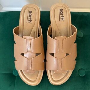 Earth Women's Tan Slides Wedge Heel Sandals